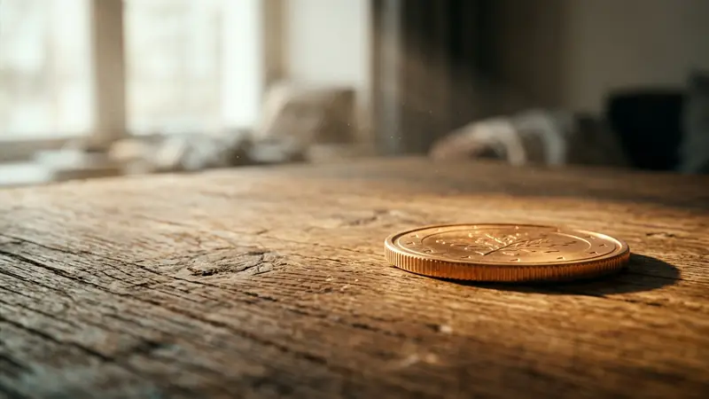 Illustration: pennies on a dark wooden table, the first day of the stack.